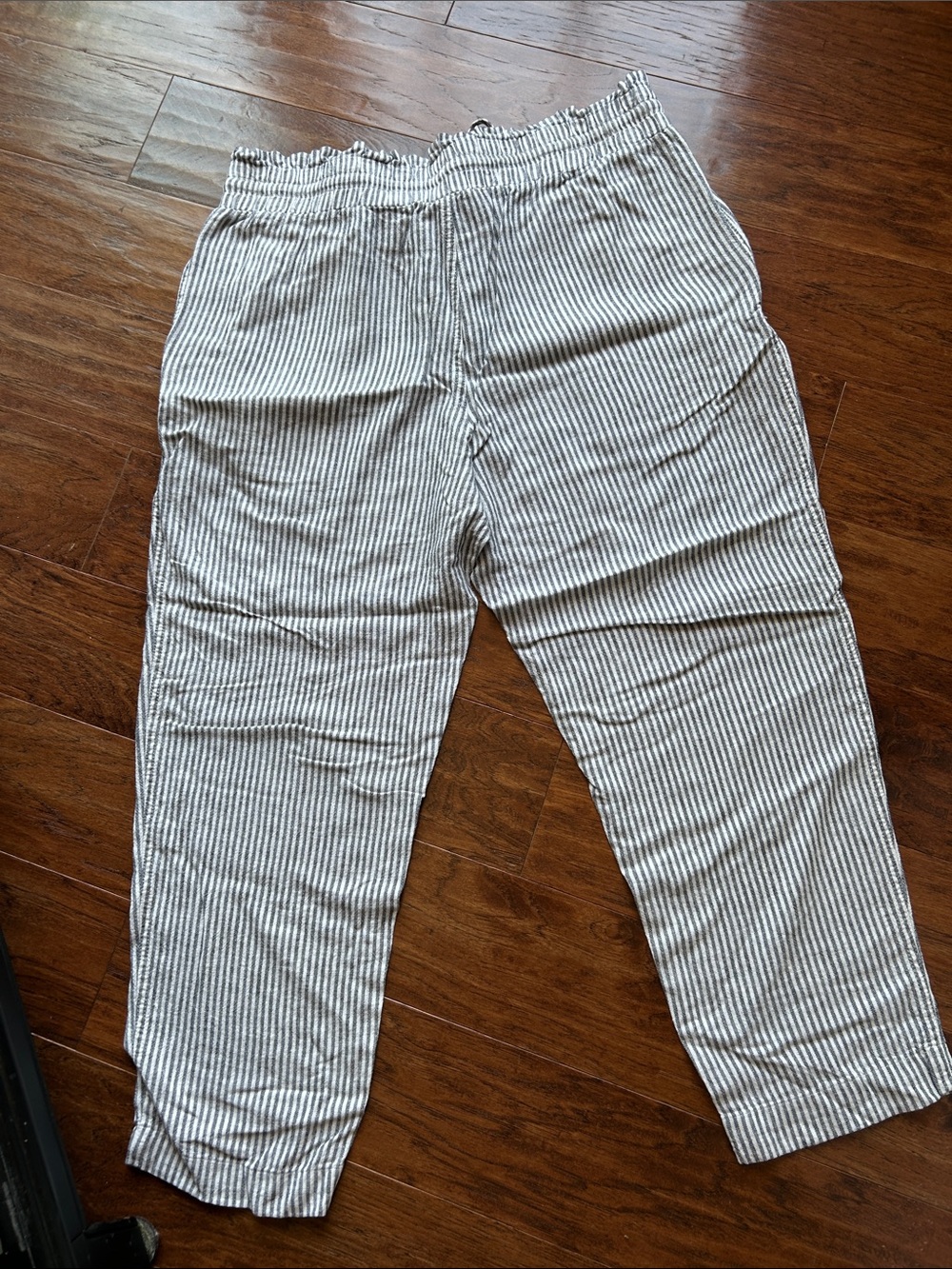 a new day Blue and White Striped Pull-On Cropped Pants 55% linen,45% rayon SZ XL - Picture 5 of 7